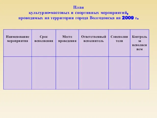 План культурно-массовых и спортивных мероприятий, проводимых на территории города Волгодонска на 2009 г.