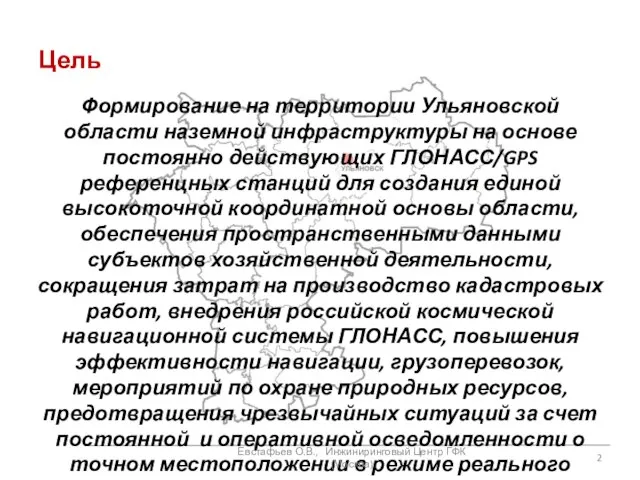 Цель Формирование на территории Ульяновской области наземной инфраструктуры на основе постоянно действующих