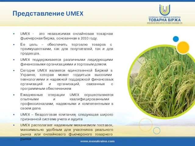 UMEX - это независимая онлайновая товарная фьючерсная биржа, основанная в 2010 году.