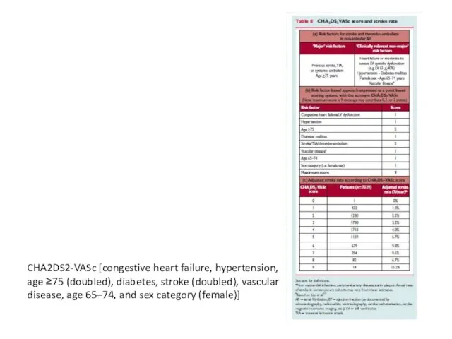 CHA2DS2-VASc [congestive heart failure, hypertension, age ≥75 (doubled), diabetes, stroke (doubled), vascular