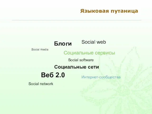 Языковая путаница Social software Social network Social web Social media Социальные сети