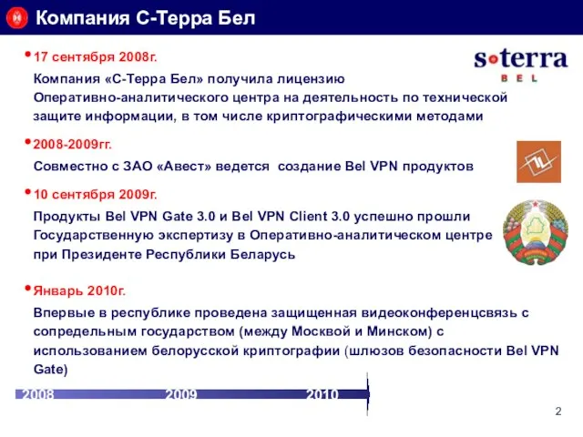 Компания С-Терра Бел 10 сентября 2009г. Продукты Bel VPN Gate 3.0 и