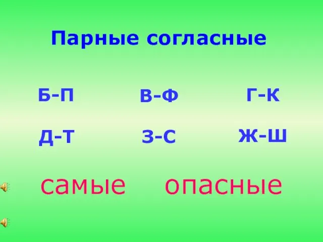 Б-П В-Ф Г-К З-С Ж-Ш Д-Т самые опасные Парные согласные