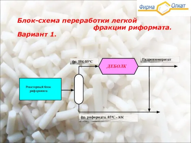 Блок-схема переработки легкой фракции риформата. Вариант 1.