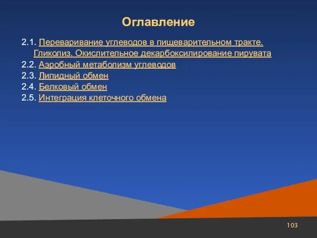 Оглавление 2.1. Переваривание углеводов в пищеварительном тракте. Гликолиз. Окислительное декарбоксилирование пирувата 2.2.