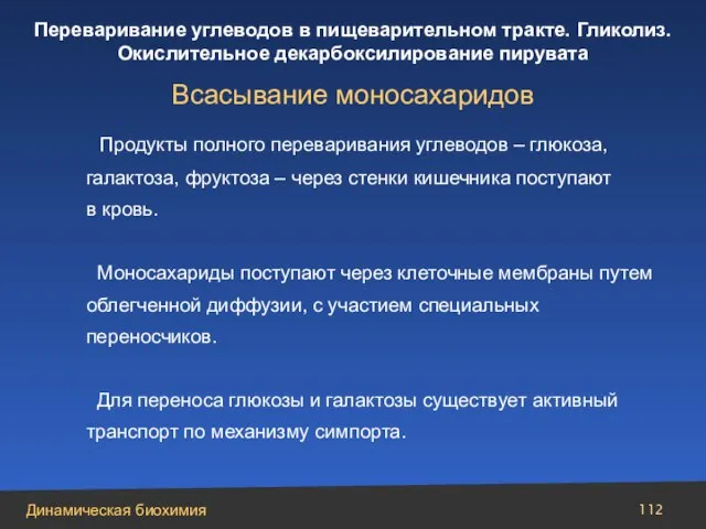 Продукты полного переваривания углеводов – глюкоза, галактоза, фруктоза – через стенки кишечника