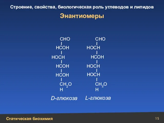 Энантиомеры НСОН НСОН НСОН НСОН НОСН НОСН НОСН НОСН СН2ОН СН2ОН СНО