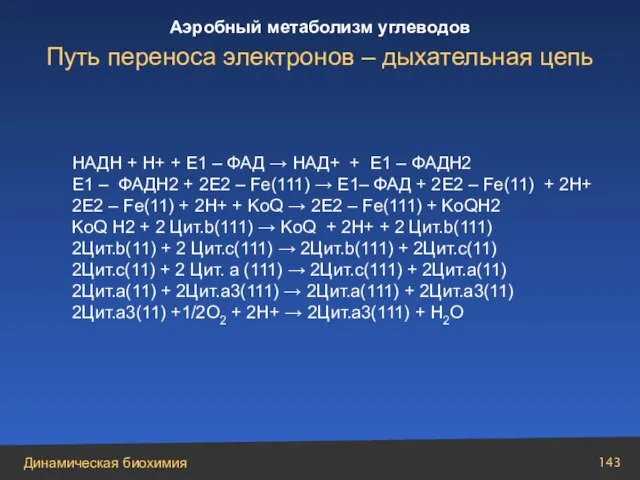 НАДН + Н+ + Е1 – ФАД → НАД+ + Е1 –