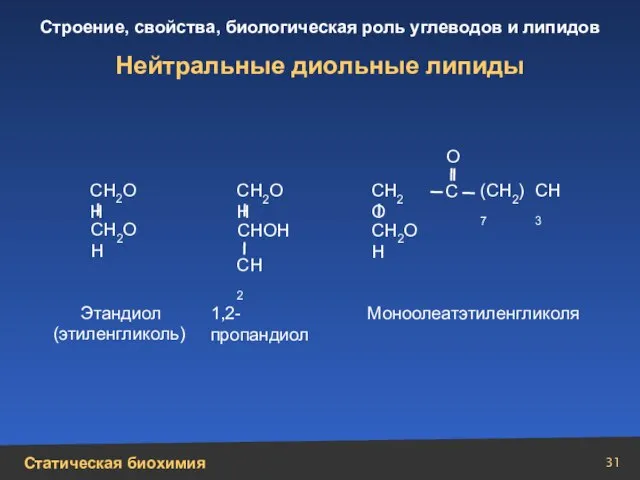 Нейтральные диольные липиды СН2ОН СН2ОН СН2О СН2ОН СНОН СН2ОН СН2 (СН2)7 СН3