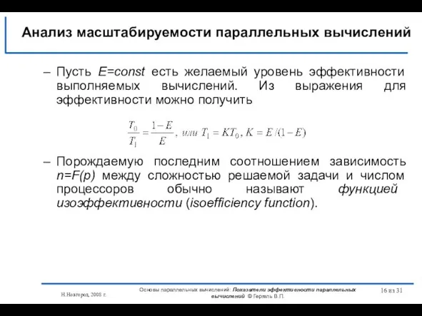 Н.Новгород, 2008 г. Основы параллельных вычислений: Показатели эффективности параллельных вычислений © Гергель