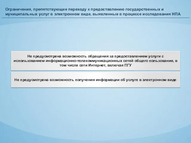 Ограничения, препятствующие переходу к предоставлению государственных и муниципальных услуг в электронном виде,