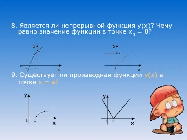 8. Является ли непрерывной функция y(x)? Чему равно значение функции в точке