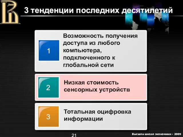 3 тенденции последних десятилетий 1 Возможность получения доступа из любого компьютера, подключенного к глобальной сети