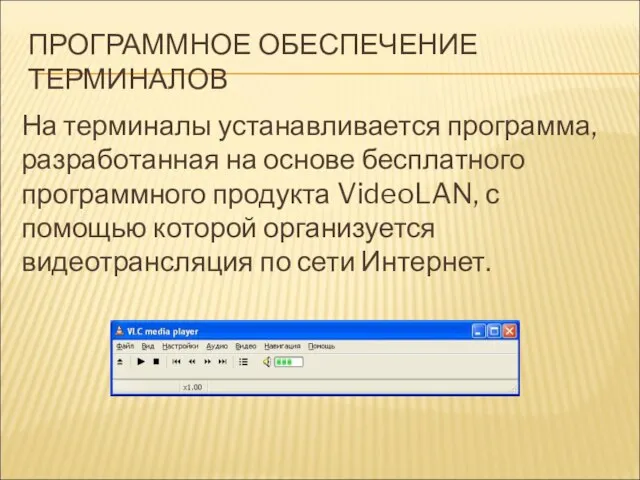 ПРОГРАММНОЕ ОБЕСПЕЧЕНИЕ ТЕРМИНАЛОВ На терминалы устанавливается программа, разработанная на основе бесплатного программного