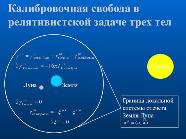 Калибровочная свобода в релятивистской задаче трех тел Луна Земля Солнце Граница локальной системы отсчета Земля-Луна