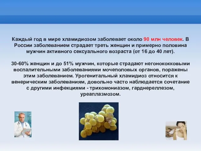 Каждый год в мире хламидиозом заболевает около 90 млн человек. В России