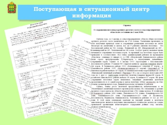 Поступающая в ситуационный центр информация