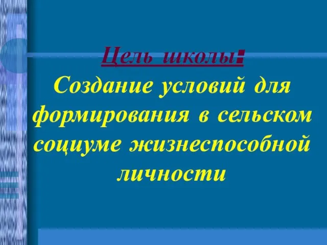 Цель школы: Создание условий для формирования в сельском социуме жизнеспособной личности