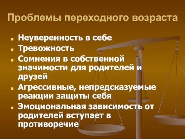 Проблемы переходного возраста Неуверенность в себе Тревожность Сомнения в собственной значимости для