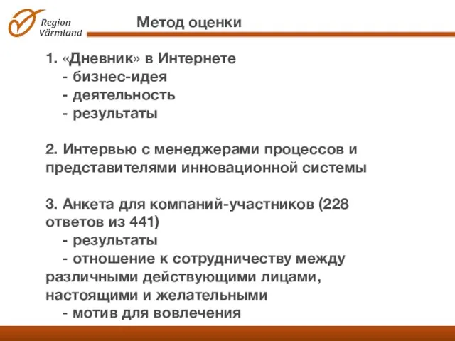 Метод оценки 1. «Дневник» в Интернете - бизнес-идея - деятельность - результаты