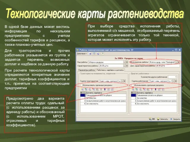 Технологические карты растениеводства В одной базе данных может вестись информация по нескольким