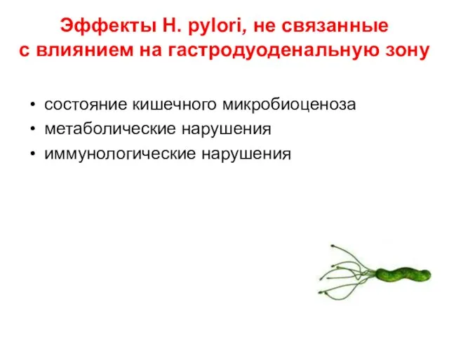 Эффекты H. pylori, не связанные с влиянием на гастродуоденальную зону состояние кишечного