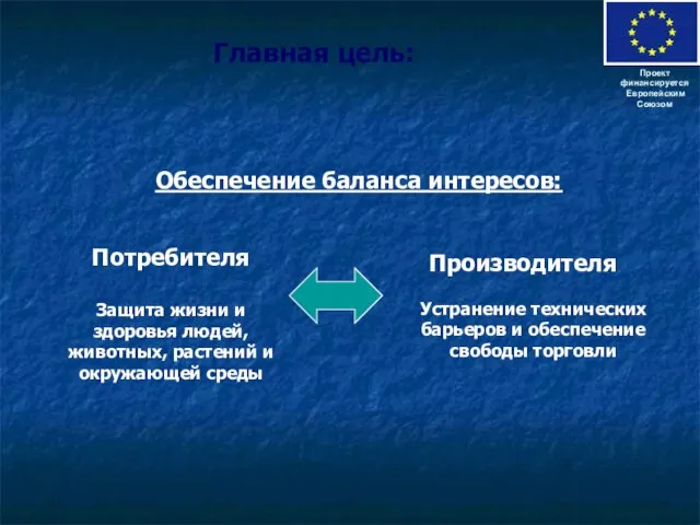 Главная цель: Обеспечение баланса интересов: Проект финансируется Европейским Союзом Потребителя Защита жизни