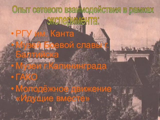 РГУ им. Канта Музей Боевой славы г.Балтийска Музеи г.Калининграда ГАКО Молодёжное движение