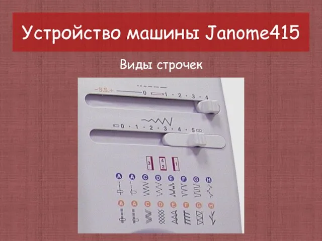 Устройство машины Janome415 Виды строчек