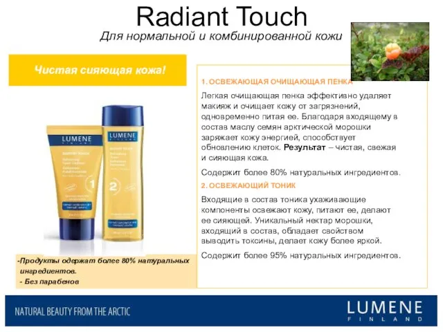 Radiant Touch Для нормальной и комбинированной кожи 1. ОСВЕЖАЮЩАЯ ОЧИЩАЮЩАЯ ПЕНКА Легкая