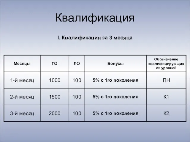 Квалификация I. Квалификация за 3 месяца