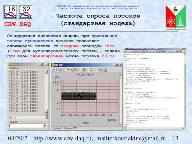 08/20/2023 http://www.crw-daq.ru, mailto:kouriakine@mail.ru Частота опроса потоков (стандартная модель) Стандартная потоковая модель при