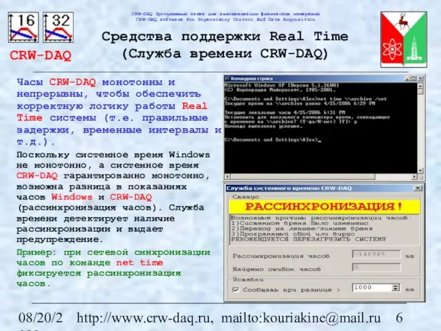 08/20/2023 http://www.crw-daq.ru, mailto:kouriakine@mail.ru Средства поддержки Real Time (Служба времени CRW-DAQ) Часы CRW-DAQ