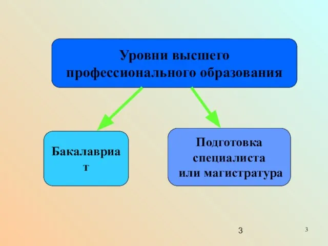 Уровни высшего профессионального образования Бакалавриат Подготовка специалиста или магистратура