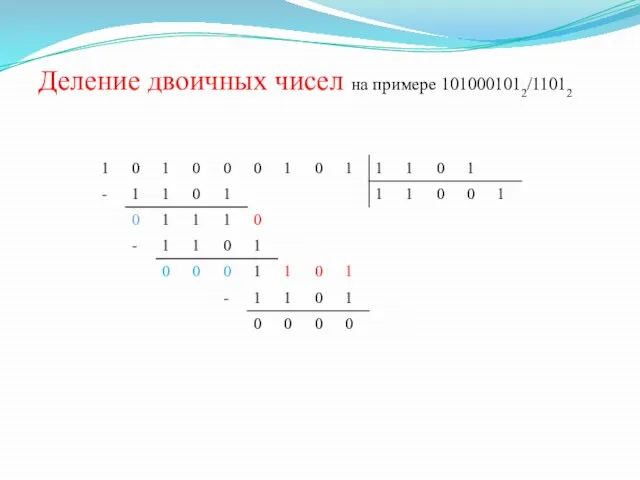 Деление двоичных чисел на примере 1010001012/11012