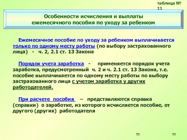 Ежемесячное пособие по уходу за ребенком выплачивается только по одному месту работы