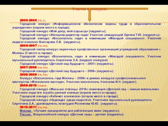 2005-2006 уч. г. Городской конкурс «Информационное обеспечение охраны труда в образовательном учреждении»