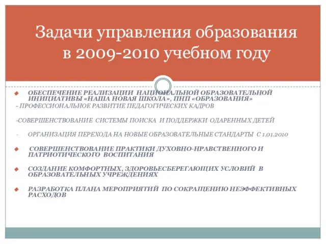 ОБЕСПЕЧЕНИЕ РЕАЛИЗАЦИИ НАЦИОНАЛЬНОЙ ОБРАЗОВАТЕЛЬНОЙ ИНИЦИАТИВЫ «НАША НОВАЯ ШКОЛА», ПНП «ОБРАЗОВАНИЯ» - ПРОФЕССИОНАЛЬНОЕ