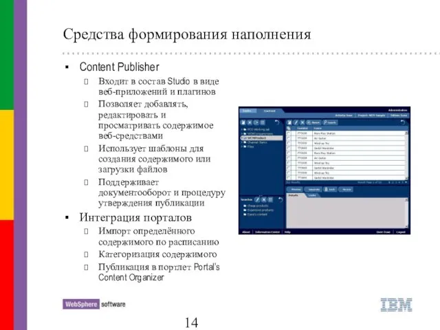 Средства формирования наполнения Content Publisher Входит в состав Studio в виде веб-приложений