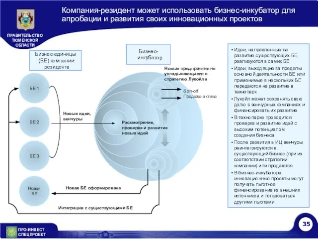 Компания-резидент может использовать бизнес-инкубатор для апробации и развития своих инновационных проектов Бизнес-единицы