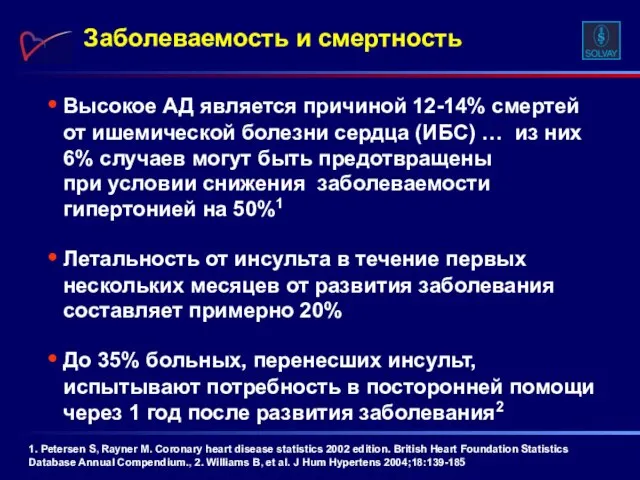 Высокое АД является причиной 12-14% смертей от ишемической болезни сердца (ИБС) …