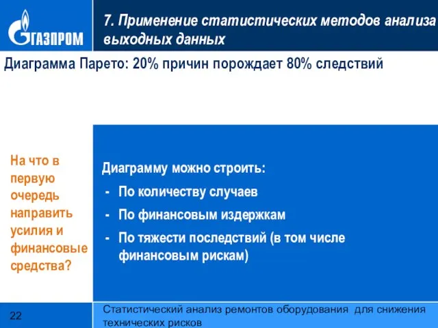 Статистический анализ ремонтов оборудования для снижения технических рисков 7. Применение статистических методов