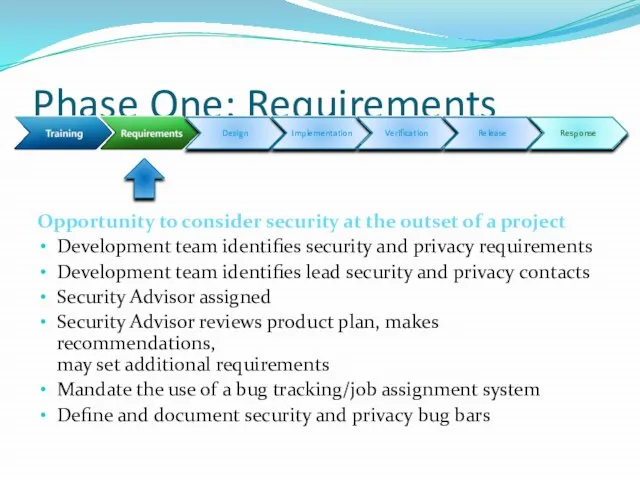 Phase One: Requirements Opportunity to consider security at the outset of a