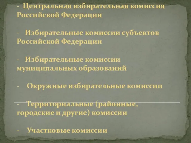 - Центральная избирательная комиссия Российской Федерации - Избирательные комиссии субъектов Российской Федерации