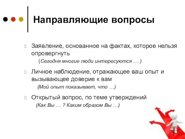 Направляющие вопросы Заявление, основанное на фактах, которое нельзя опровергнуть (Сегодня многие люди