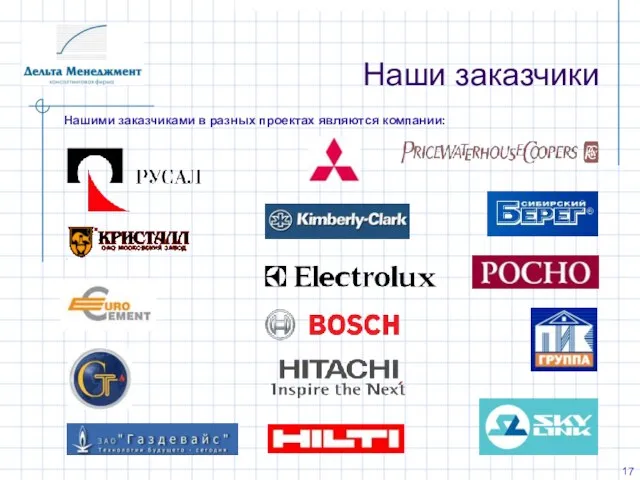 Наши заказчики Нашими заказчиками в разных проектах являются компании: