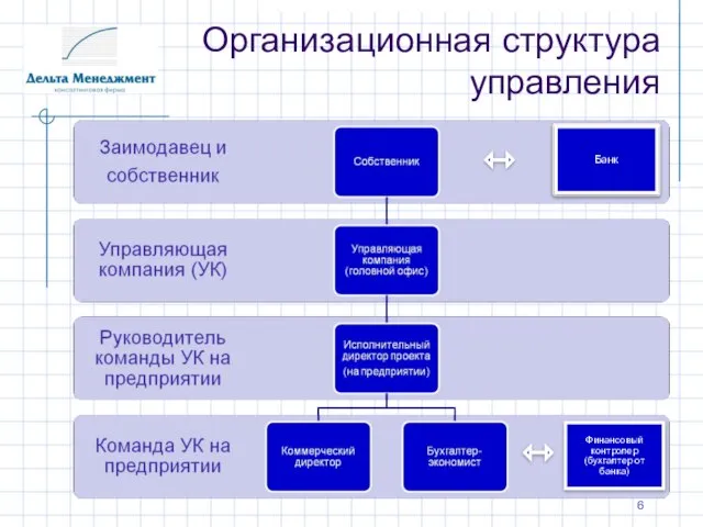 Организационная структура управления Финансовый контролер (бухгалтер от банка)