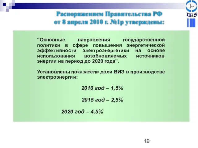 "Основные направления государственной политики в сфере повышения энергетической эффективности электроэнергетики на основе