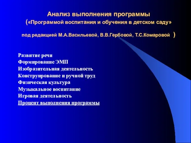 Анализ выполнения программы («Программой воспитания и обучения в детском саду» под редакцией