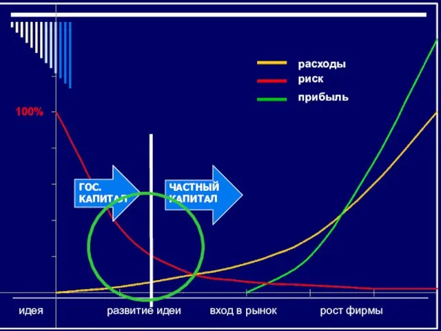 ГОС. KAПИТАЛ ЧАСТНЫЙ КАПИТАЛ расходы риск прибыль идея вход в рынок рост фирмы развитие идеи 100%